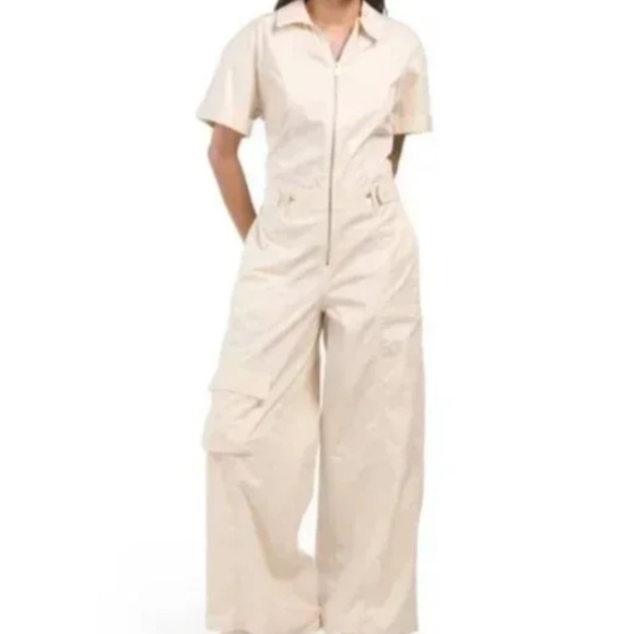 ZARA Women's Cotton Zip Up Cargo Jumpsuit Wide Leg Relaxed Fit NWT - Picture 4 of 9